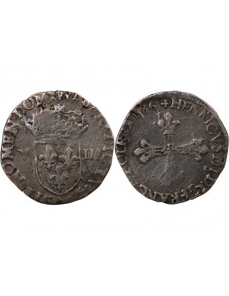 HENRI III - 1/8 ECU ARGENT 1586 9 RENNES