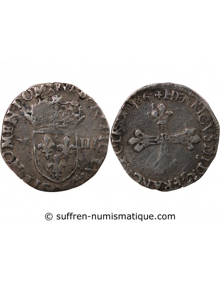 HENRI III - 1/8 ECU ARGENT 1586 9 RENNES