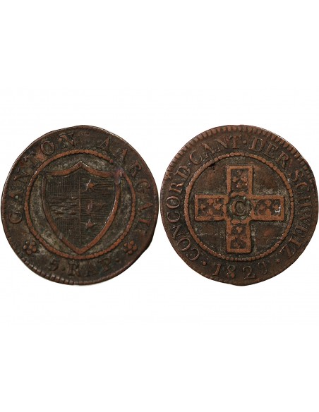 SUISSE, CANTON D'ARGOVIE- 5 RAPPEN 1829