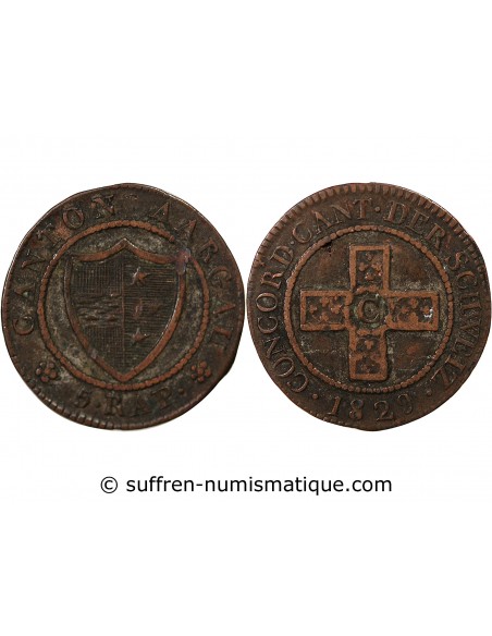 SUISSE, CANTON D'ARGOVIE- 5 RAPPEN 1829