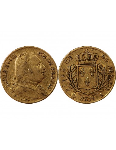 LOUIS XVIII - 20 FRANCS OR 1814 A PARIS