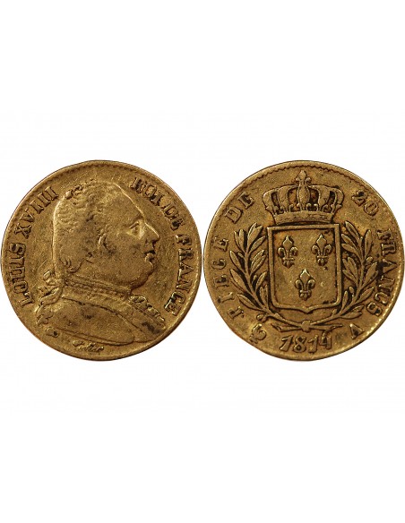 LOUIS XVIII - 20 FRANCS OR 1814 A PARIS