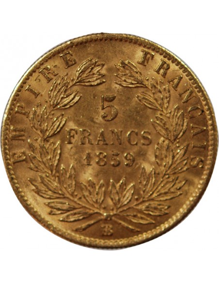 NAPOLEON III - 5 FRANCS OR 1859 BB STRASBOURG