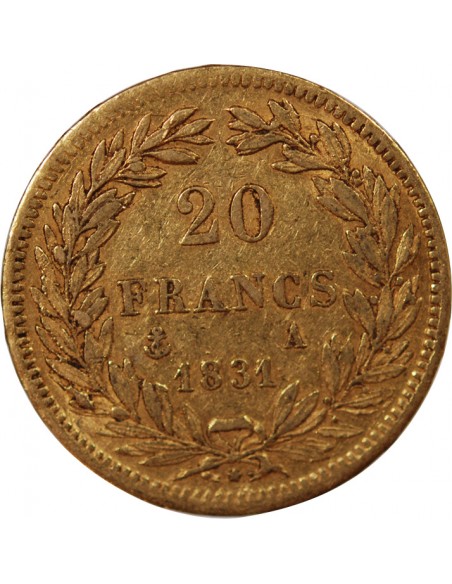 LOUIS PHILIPPE﻿ Ier - 20 FRANCS OR 1831 A PARIS "Tête Nue Tranche en Relief"﻿