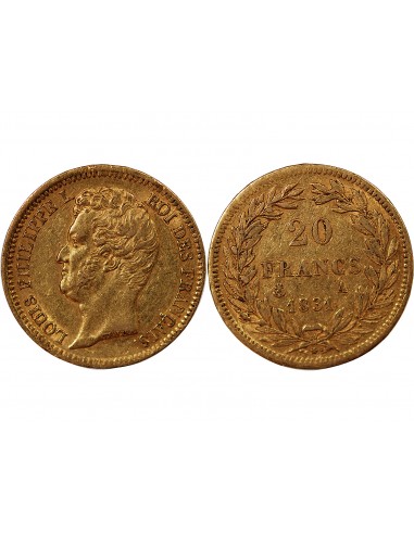 LOUIS PHILIPPE﻿ Ier - 20 FRANCS OR 1831 A PARIS "Tête Nue Tranche en Relief"﻿