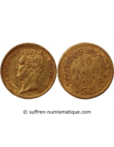 LOUIS PHILIPPE﻿ Ier - 20 FRANCS OR 1831 A PARIS "Tête Nue Tranche en Relief"﻿