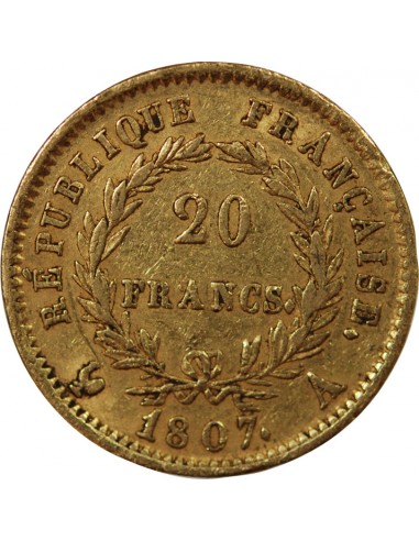 NAPOLEON Ier - 20 FRANCS OR 1807 A PARIS "Type Transitoire"