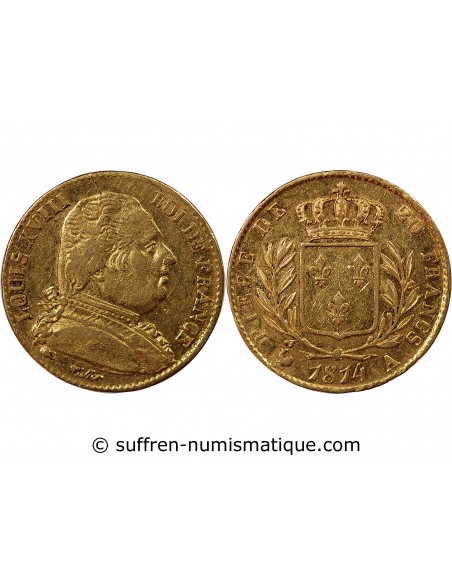LOUIS XVIII - 20 FRANCS OR 1814 A PARIS