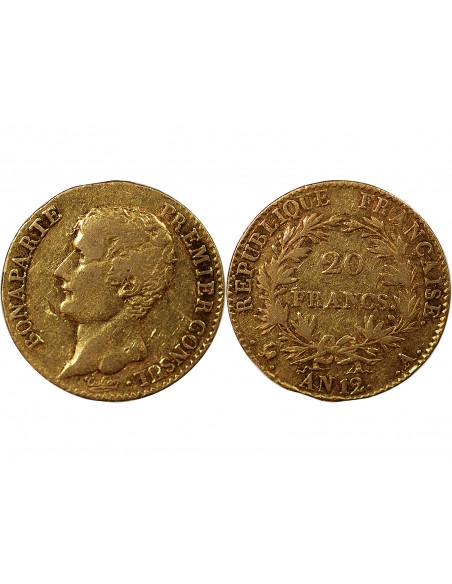 BONAPARTE 1er CONSUL - 20 FRANCS OR AN 12 A PARIS