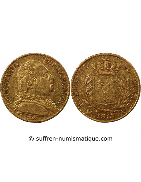 LOUIS XVIII - 20 FRANCS OR 1814 A PARIS