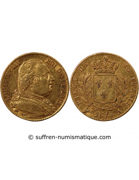 LOUIS XVIII - 20 FRANCS OR 1814 A PARIS