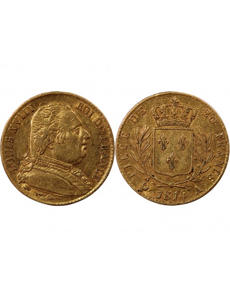 LOUIS XVIII - 20 FRANCS OR 1814 A PARIS