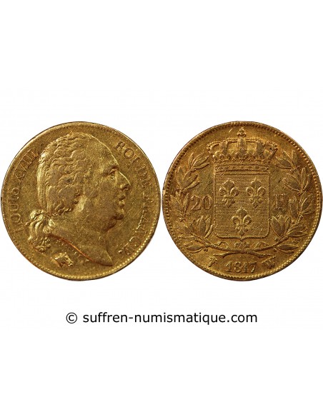 LOUIS XVIII - 20 FRANCS OR 1817 W LILLE
