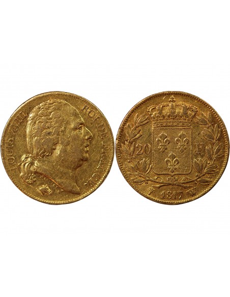 LOUIS XVIII - 20 FRANCS OR 1817 W LILLE