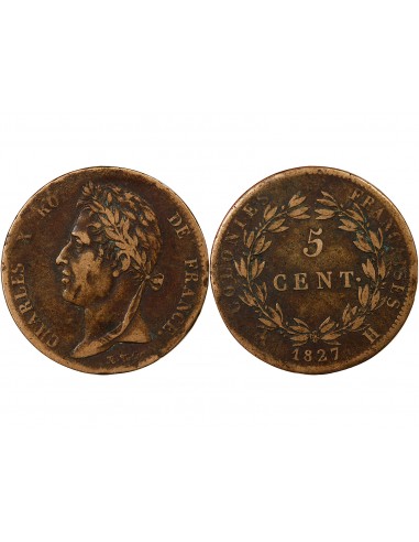 COLONIES FRANCAISES, MARTINIQUE ET GUADELOUPE, CHARLES X  5 CENTIMES 1827 H LA ROCHELLE