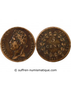 COLONIES FRANCAISES, MARTINIQUE ET GUADELOUPE, CHARLES X  5 CENTIMES 1827 H LA ROCHELLE