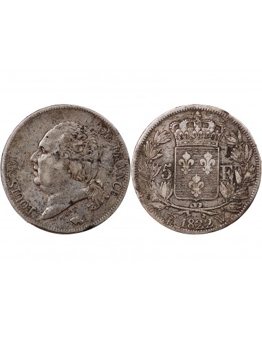 LOUIS XVIII - 5 FRANCS ARGENT 1822 W LILLE