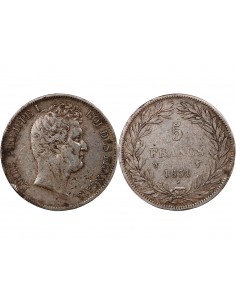 LOUIS PHILIPPE - 5 FRANCS ARGENT 1831 W LILLE "Type Tiolier, Tr creux" 2