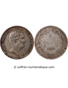 LOUIS PHILIPPE - 5 FRANCS ARGENT 1831 W LILLE "Type Tiolier, Tr creux"