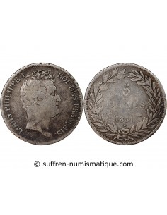 LOUIS PHILIPPE﻿ - 5 FRANCS ARGENT 1831 B ROUEN "Type Tiolier, Tr creux"