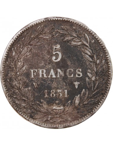 LOUIS PHILIPPE - 5 FRANCS ARGENT 1831 W LILLE "Type Tiolier, Tr creux"