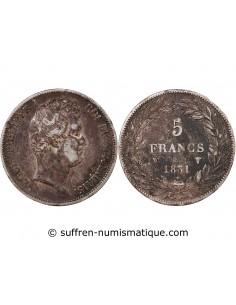LOUIS PHILIPPE - 5 FRANCS ARGENT 1831 W LILLE "Type Tiolier, Tr creux"