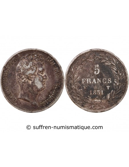 LOUIS PHILIPPE - 5 FRANCS ARGENT 1831 W LILLE "Type Tiolier, Tr creux"