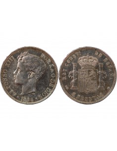Espagne Alphonse XIII d'Espagne 5 Pesetas Argent 1898 AI Madrid 2