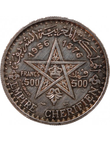 MAROC, MOHAMMED V - 500 FRANCS ARGENT 1376 (1956)