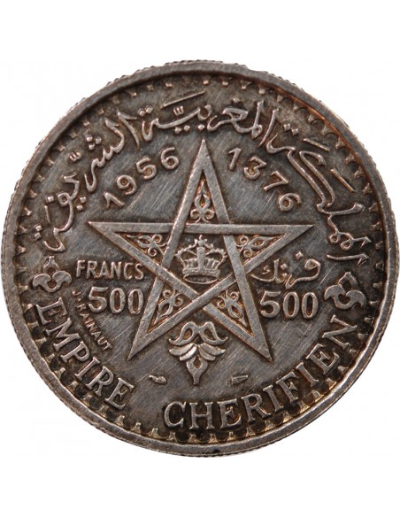 MAROC, MOHAMMED V - 500 FRANCS ARGENT 1376 (1956)