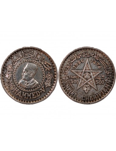 MAROC, MOHAMMED V - 500 FRANCS ARGENT 1376 (1956)