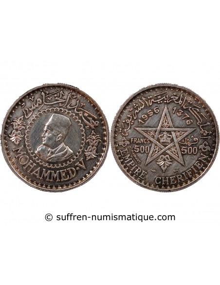 MAROC, MOHAMMED V - 500 FRANCS ARGENT 1376 (1956)