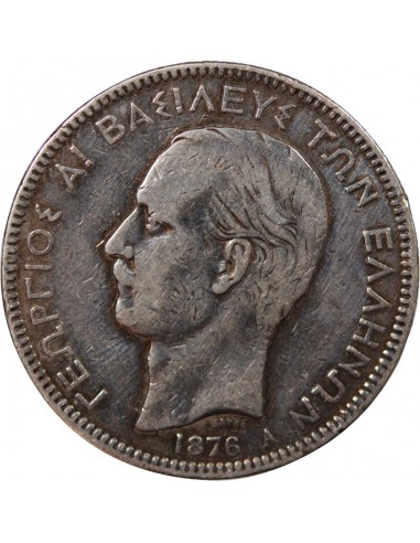 GRÈCE, GEORGES Ier - 5 DRACHME ARGENT 1876 A