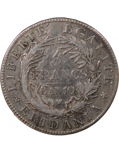 ITALIE, GAULE SUBALPINE - 5 FRANCS ARGENT L'AN 10 TURIN﻿