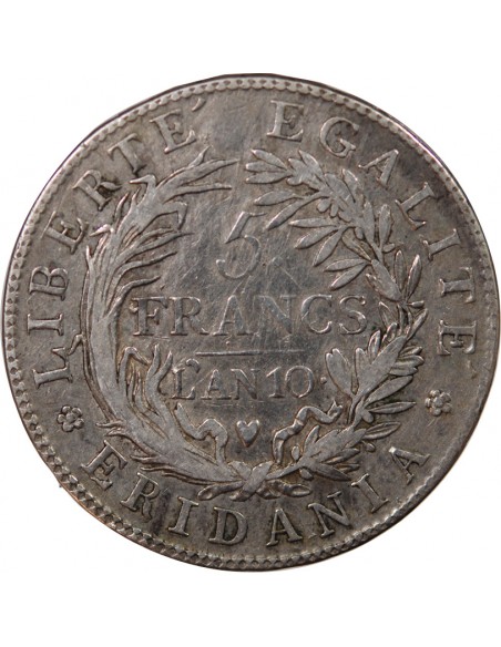 ITALIE, GAULE SUBALPINE - 5 FRANCS ARGENT L'AN 10 TURIN﻿