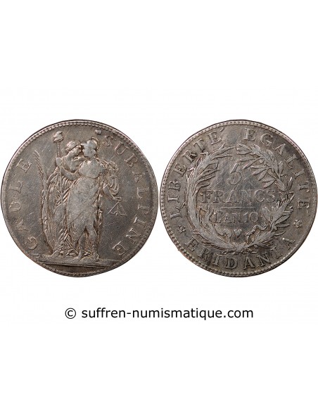 ITALIE, GAULE SUBALPINE - 5 FRANCS ARGENT L'AN 10 TURIN﻿