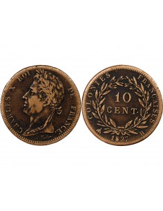 COLONIES FRANCAISES, MARTINIQUE ET GUADELOUPE, CHARLES X - 10 CENTIMES 1827 H LA ROCHELLE 2