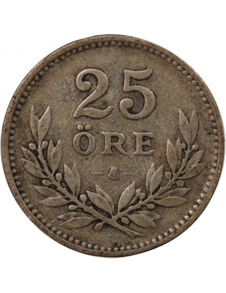 SUÈDE, GUSTAF V - 25 ÖRE ARGENT 1919 W