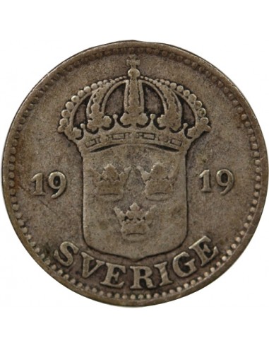 SUÈDE, GUSTAF V - 25 ÖRE ARGENT 1919 W