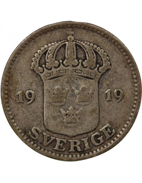 SUÈDE, GUSTAF V - 25 ÖRE ARGENT 1919 W