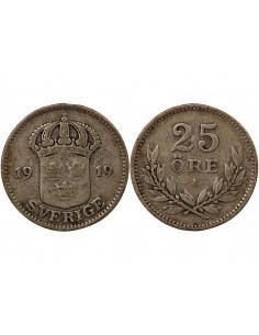 SUÈDE, GUSTAF V - 25 ÖRE ARGENT 1919 W 2