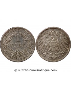 ALLEMAGNE, WURTEMBERG, WILHELM II - 1 MARK ARGENT 1914 F STUTTGART