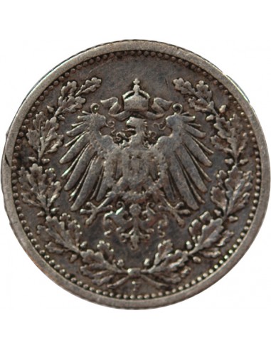 ALLEMAGNE, WILHELM II - 1/2 MARK ARGENT 1905 F STUTTGART