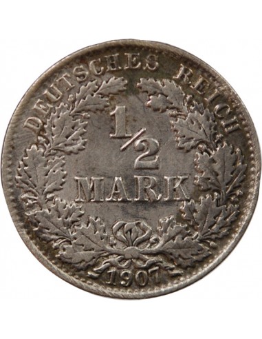 ALLEMAGNE, WILHELM II - 1/2 MARK ARGENT 1907 A BERLIN