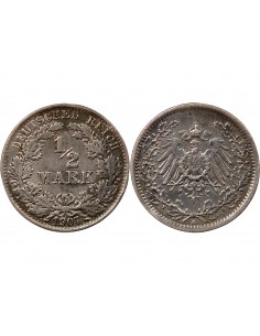 ALLEMAGNE, WILHELM II - 1/2 MARK ARGENT 1907 A BERLIN 2