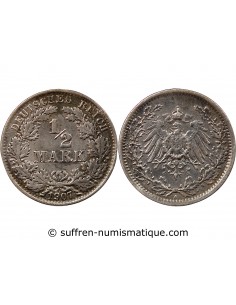 ALLEMAGNE, WILHELM II - 1/2 MARK ARGENT 1907 A BERLIN