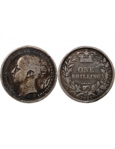 GRANDE-BRETAGNE, VICTORIA - SHILLING ARGENT 1871 - CONTREMARQUE 2