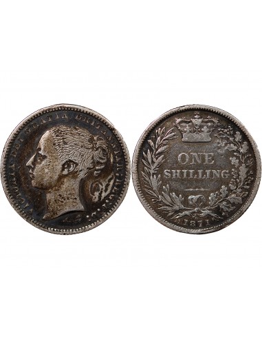 GRANDE-BRETAGNE, VICTORIA - SHILLING ARGENT 1871 - CONTREMARQUE