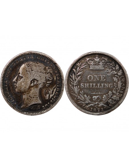 GRANDE-BRETAGNE, VICTORIA - SHILLING ARGENT 1871 - CONTREMARQUE