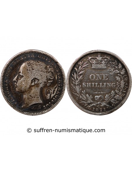 GRANDE-BRETAGNE, VICTORIA - SHILLING ARGENT 1871 - CONTREMARQUE